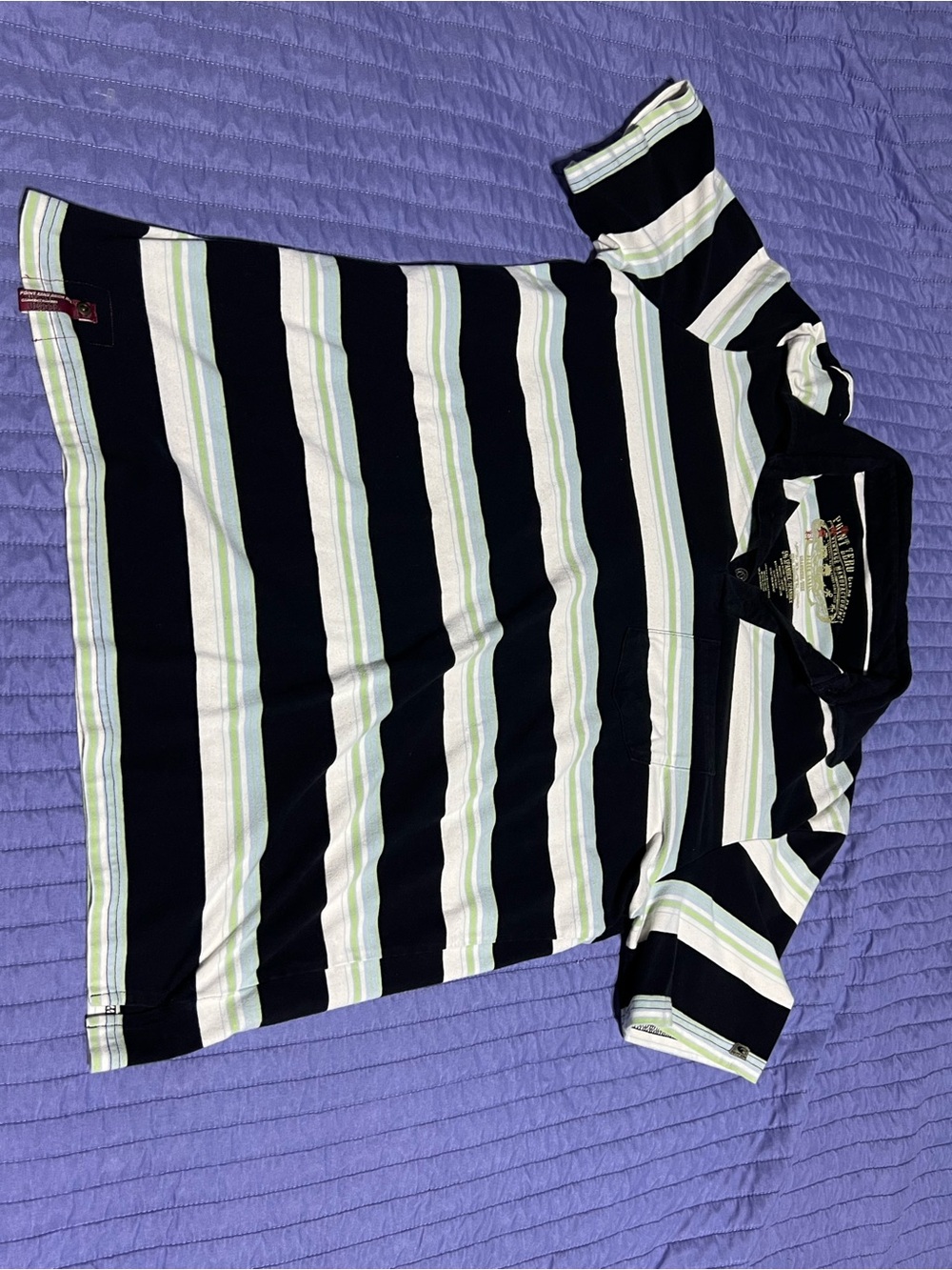 Point Zero Boys Striped Polo in Navy, White & Light Green